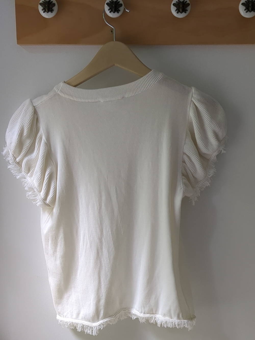 THML Ivory Puff Sleeve Knit Top with Fringe Trim - Picture 6 of 6